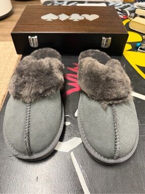 Style & Co. Men's Gray Faux-Shearling Slip-On Slippers